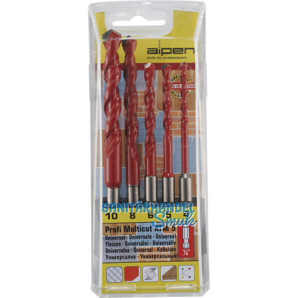 ALPEN HM-Universalbohrer-Satz Profi Multicut Bohrer  4-10 mm 5-teilig