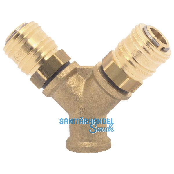 Druckluft Verteiler Messing mit IG 3/8\" und 2 Euro Kupplungen