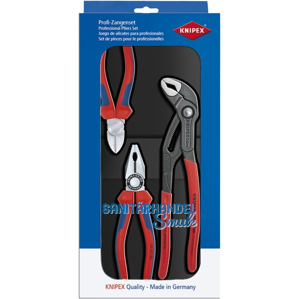 KNIPEX Zangenset 3-teilig Kombizange, Seitenschneider, Wasserpumpenzange