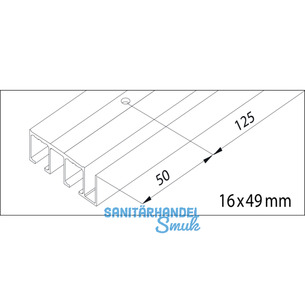 EKU CLIPO 16 H DoppeL - Laufschiene gelocht, Lnge 2500, Aluminium eloxiert