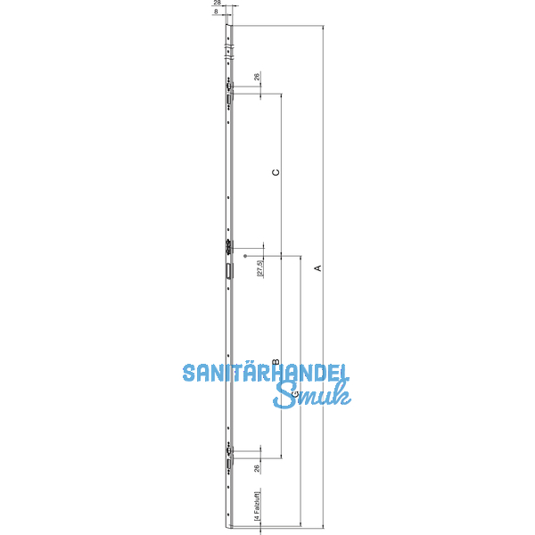 Schlieleiste B298 \"Q\" zu AS 2600 Syst. 13mm, links,verzinkt silber