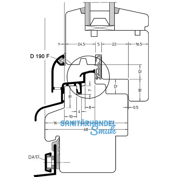 Dichtungsprofil D190 F zu Spree, auf Ma geschnitten, Kunststoff schwarz