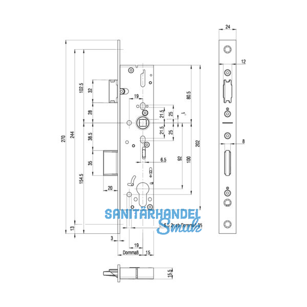 Fluchttrschloss 1826,Flachstulp, 1-flg. Funkt.E/EN179/1125, DM 30, Edelstahl