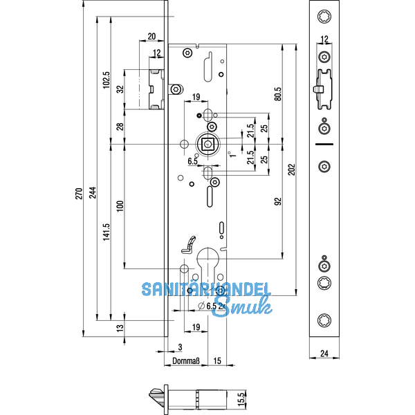 Fluchttrschloss 1910 1-flg. selbstverriegelnd, universal, eckig,DM 40,Edelstahl