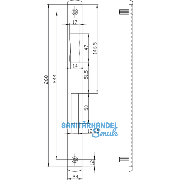 Schlieblech BKS B 9000 0785, 270 x 24 mm, U-Stulp 6 mm, Edelstahl