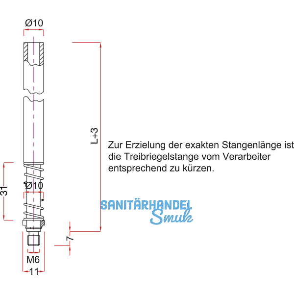 Treibriegelstange BMH 1109, 1500 mm, m. Feder f. oben u. unten, Stahl verzinkt