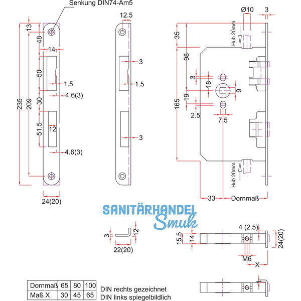 Panik-Treibriegel AUTOMAT 65/20-M6, Edelstahl