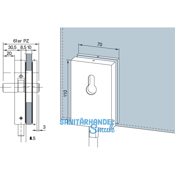 Eckschloss SG, PZ-vorgerichtet, 8 - 12 mm, (05.100) silber eloxiert