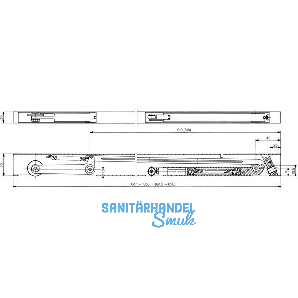Schliefolgeregler DORMA SR 392, Gr. 2 : 650 mm, f. Flgelb. bis 800 mm,verzinkt