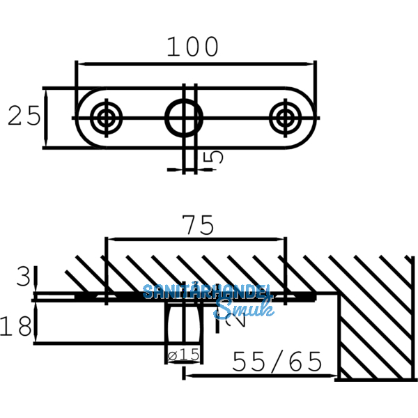 Zapfen DORMA PT 24,  15 mm m. Anschraublasche, Glas 10 mm, Edelstahl (01.123)