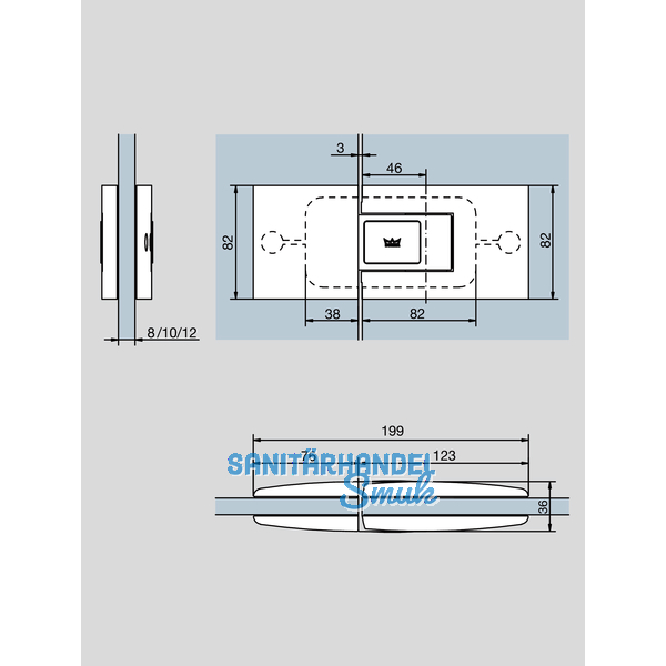 Pendeltrbeschlag Tensor Glas-Glas, Feststellpunkt 90,Aluminium silber eloxiert