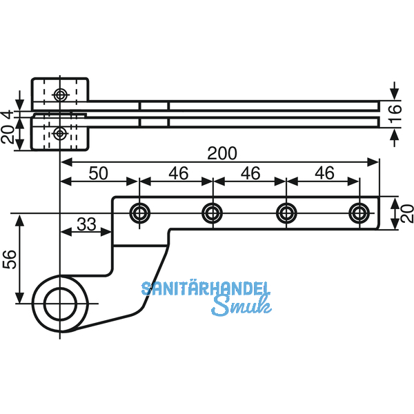 Zapfenband DORMA 7411 K/56 f. stumpfe Holztren m. Trhebel, Stahl verzinkt