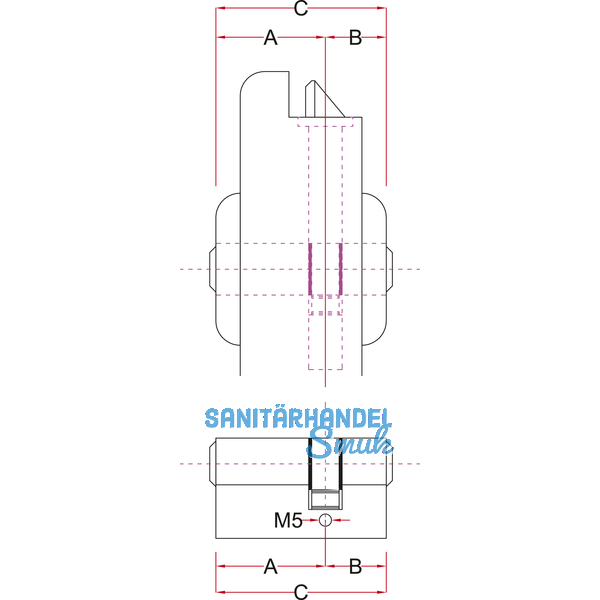Industriedoppelzylinder EVVA gleichsperrend A05701 31/36,Messing vernickelt matt