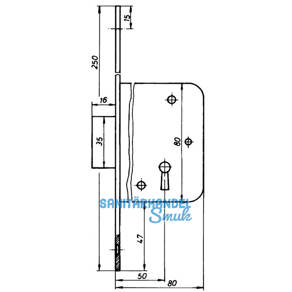 Einstemm-Riegelschloss 61005 tosisch, rechts, DM 50, gelb passiviert, Langstulp