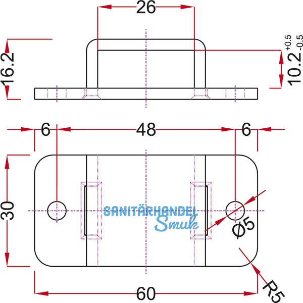 Stangenschlaufe zu Falttortreibriegel, Stange 25 X 10 mm, Stahl verzinkt