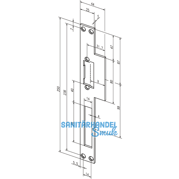 Lappenstulpe 25/44 x 250 x 3 mm, Edelstahl