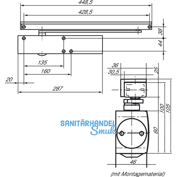 Gleitschiene BG ohne Feststellung fr TS 3000/5000 L, wei RAL 9016