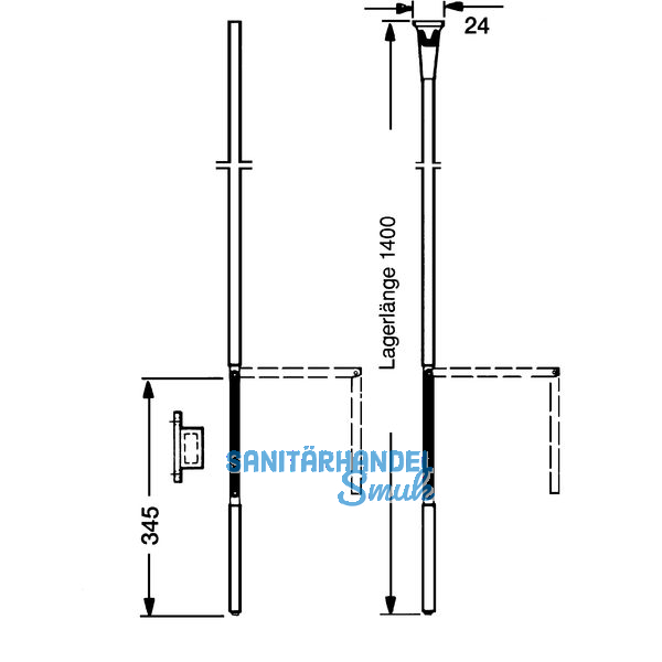 Kurbelstange GEZE OL 90 N/100, DM 15 mm, 1400 mm, silber eloxiert