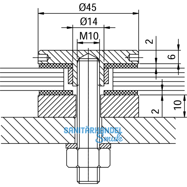 Glaspunkthalter Punkt 45, 8 - 20 mm Glas, Edelstahl