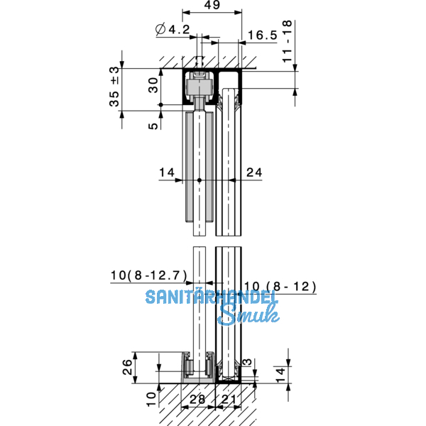 Laufschienenset HAWA-Junior 40 Festverglasung, 2000 mm, Alu farblos eloxiert