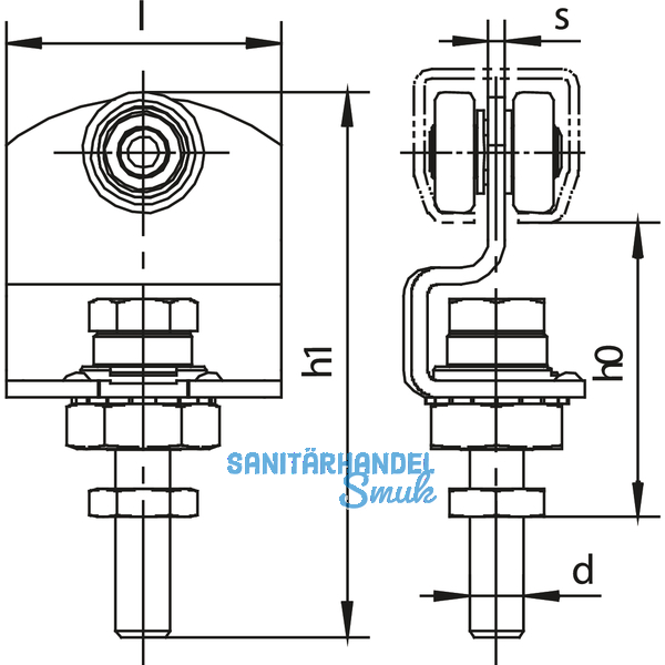Rollapparat HELM 485 einpaarig mit Drehlager, Stahl gelb passiviert