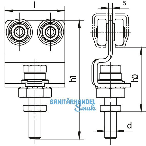 Rollapparat HELM 386 zweipaarig mit Drehlager, Stahl gelb passiviert