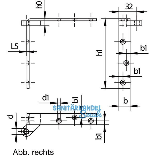 Tragwinkel HELM 397, rechts, Loch- 5,9 mm, Stahl gelb passiviert