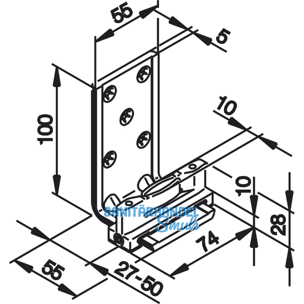 Bodenfhrung HAWA-Confort, 1 teilig mit kurzem Fhrungswinkel, schwarz, Nut 10