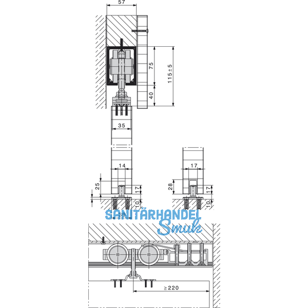 Beschlagset HAWA Junior 250/A ohne Laufschiene