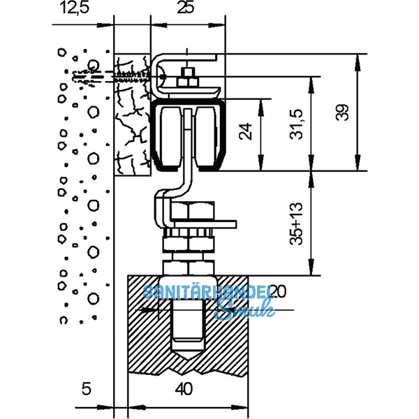 Laufschiene HELM 45, Lnge 1500 mm, Stahl gelb passiviert
