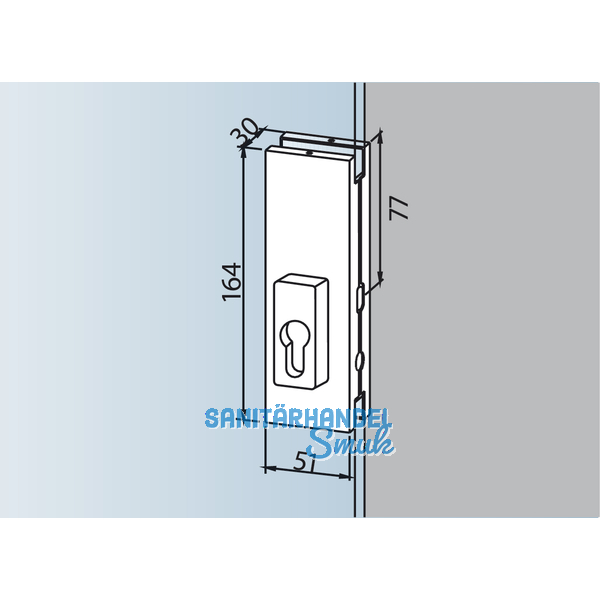 Mittelschloss US 20, PZ- vorgerichtet, Glasstrke 10 mm, Edelstahl (03.215)