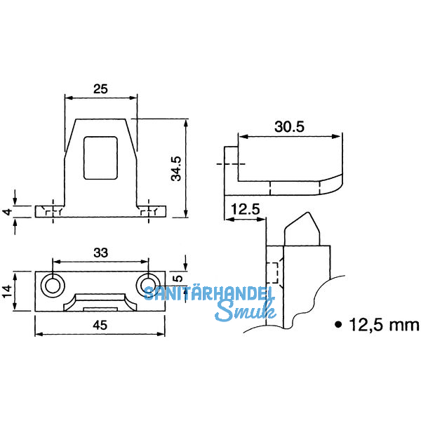 Schlieblech fr berschlagshhe 12,5 mm, Aluminium silber eloxiert