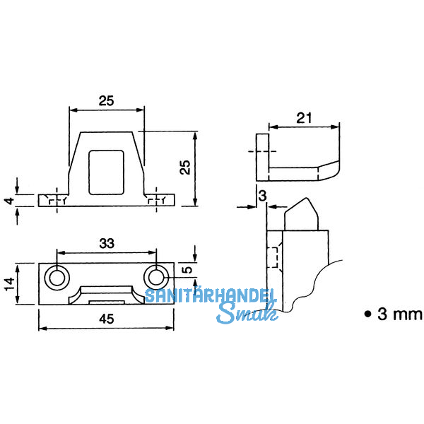 Schlieblech fr berschlagshhe 3 mm, Aluminium silber eloxiert