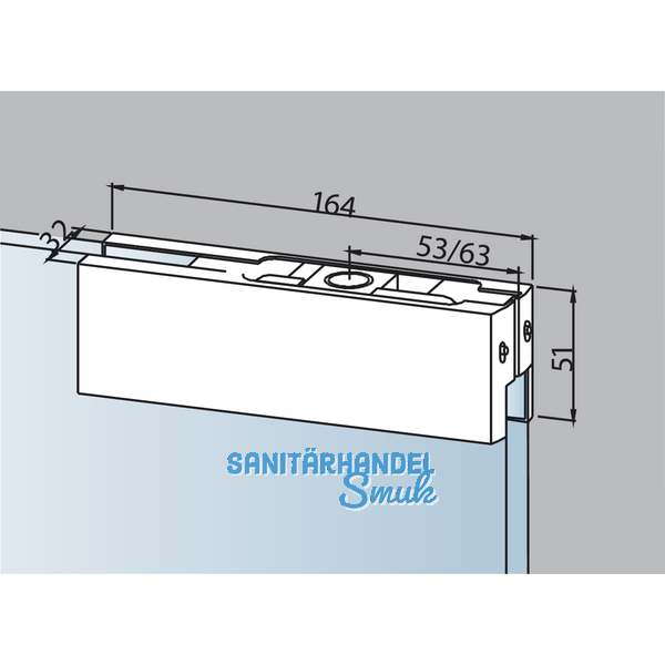 Oberer Eckbeschlag DORMA PT 20 m. Kunststoffbuchse, silber eloxiert (03.110)