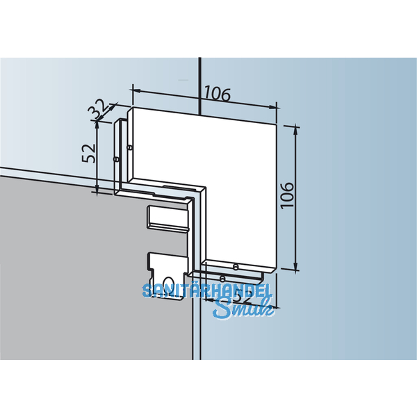 Winkelverbindung PT 60, Glas 10 mm, Aluminium silber eloxiert (03.150)