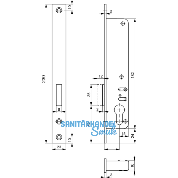 Rohrrahmenschloss Flachstulp m. Riegel ROTO 877, DM 25, verzinkt silberfrbig