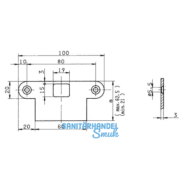 Schlieblech BKS f. Schnappriegel 1795/96 flach m. Lappen 100 x 62,5mm,Edelstahl