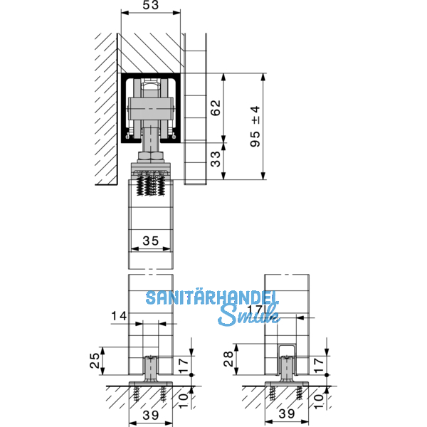 Beschlagset HAWA Junior 160/A ohne Laufschiene