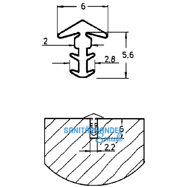 P9003 Transchlagprofi, Frsbreite 2.2, Frstiefe 6, Weichgummi beige