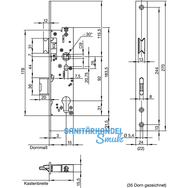 Fluchttrschloss WILKA 6668, 2-flgelig, Funktion E, DM 35,universal, EN179/1125