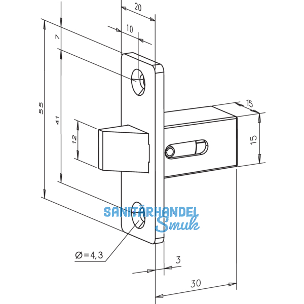 Fallenschloss 802 fix, Stulp 55 x 20 x 3 mm, grau lackiert