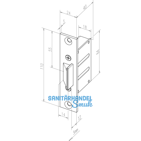 Fallenschloss 807-10 einstellbar, Stulp 110 x 24 x 3 mm, grau lackiert