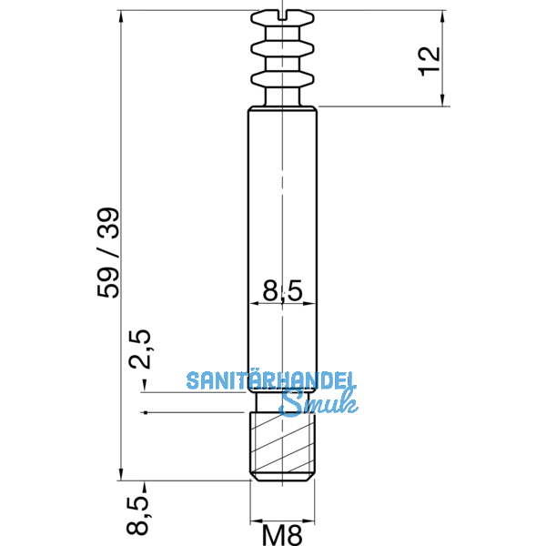 Einfachbolzen, M8x1, L 59, Zamak vernickelt