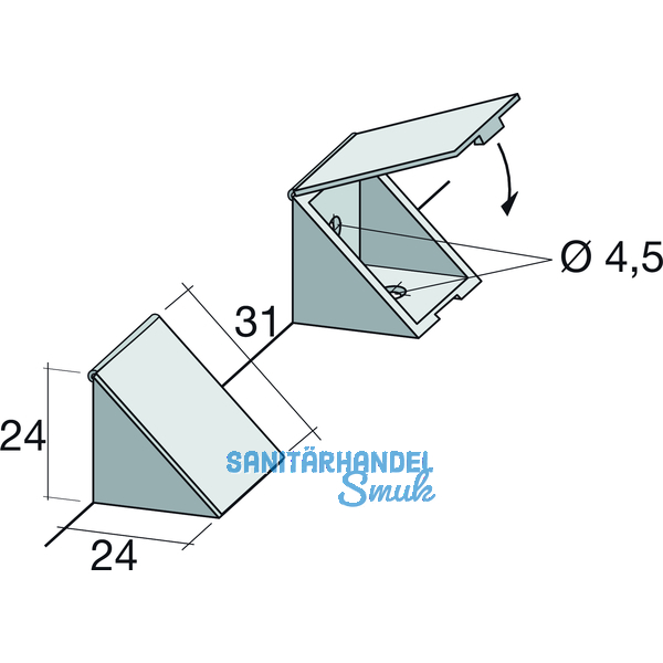 Schrankverbinder Corner 3, mit Klappe und 2 Senkbohrungen 4,5, KS beige