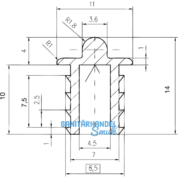 SCHCO Einfach- Laufschiene unten, Infront, Aluminium eloxiert