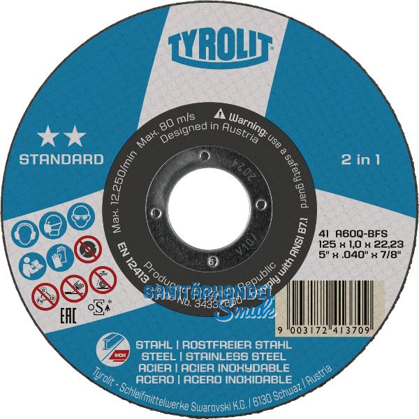 TYROLIT Trennscheibe Standard** gerade Form 125 x 1,0 mm 2in1 Superd�nn