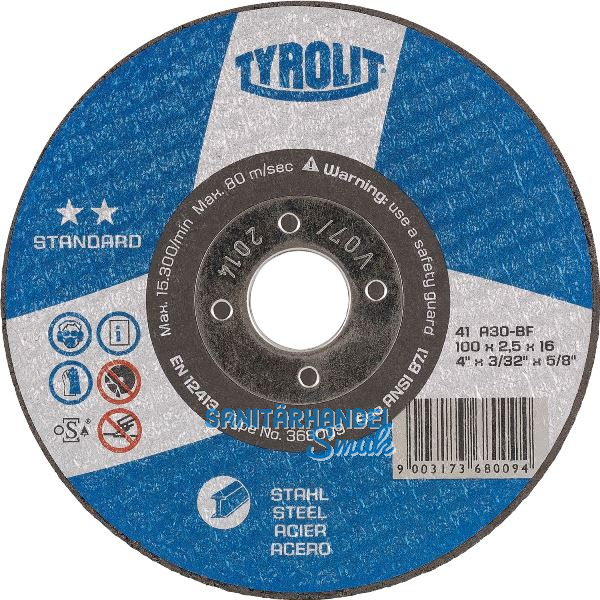 TYROLIT Trennscheibe gekr�pft Standard** 125 x 2,5 mm Form 42