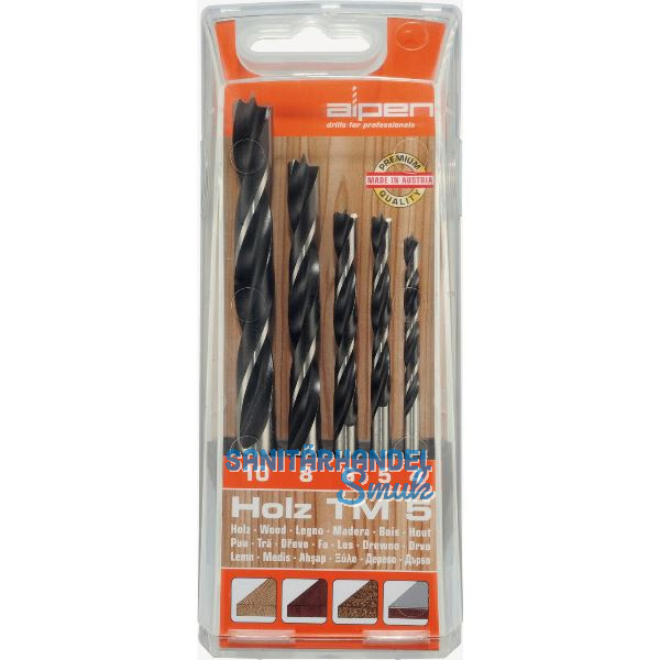 ALPEN Holzspiralbohrer Kassette CV TM5 Bohrer � 4 - 10 mm 5-teilig