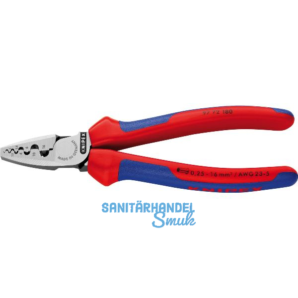 KNIPEX Crimpzange 9772180 f�r Aderendh�lsen 0,25-16 mm�, 2K-Griff, L=180 mm