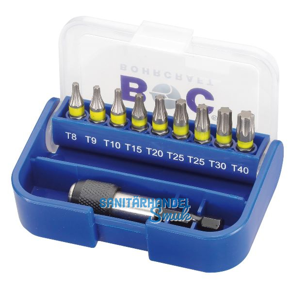 BOHRCRAFT Bit Satz Torx� mit Bithalter 10-teilig in Box farbliche Kennzeichnung